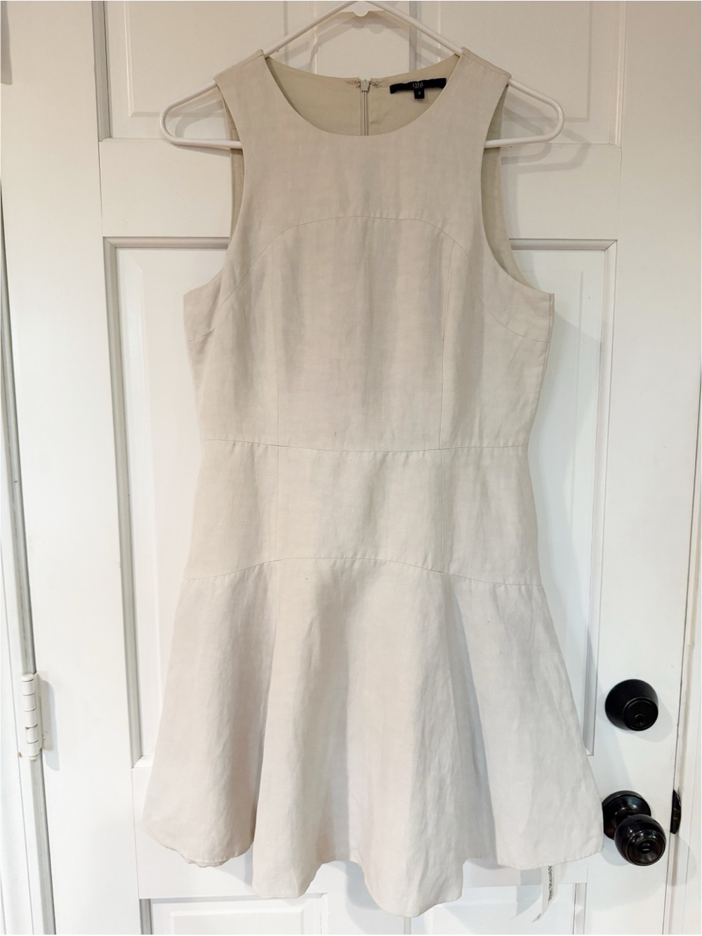 Tibi New York Linen-Blend Fit & Flare Dress — Size 4 — Natural/Ivory